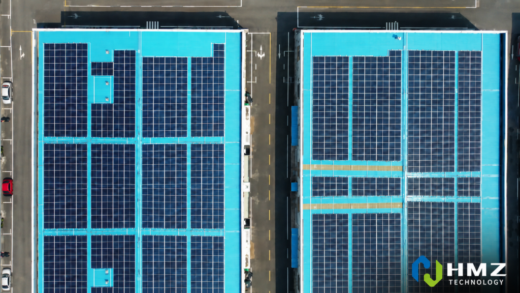Aerial overview of Qianhong Industrial Park rooftop PV system developed by HMZ