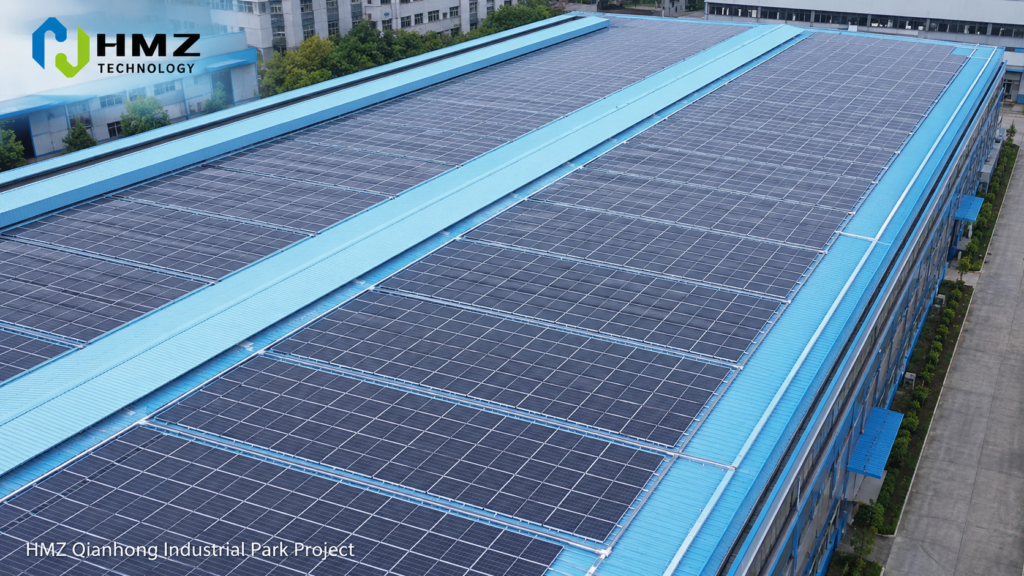 HMZ rooftop solar panels supporting carbon reduction and clean energy use in an industrial park