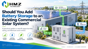 Adding battery storage to an existing commercial solar system can improve solar self-consumption, reduce peak demand and add backup capability. But not every PV site is a strong storage candidate. The decision should start with real load data, solar surplus, tariff structure and the existing electrical system.