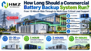 Commercial battery backup duration should not be chosen by habit. A 15-minute, 1-hour, 2-hour or 4-hour backup system can all make sense depending on critical load, outage frequency, generator support, solar contribution and the cost of downtime.