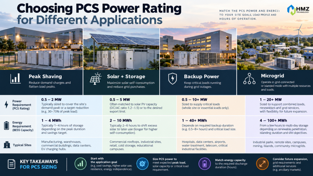 PCS power rating affecting peak shaving backup charge time and commercial battery storage performance
Caption: PCS power affects how quickly a BESS can charge, discharge and respond to commercial load requirements.